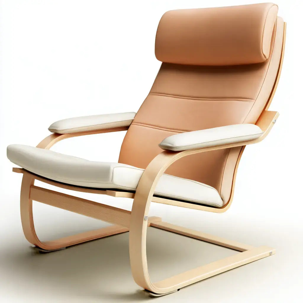 Mecedora con respaldo segmentado y base curva - marrón/beige
