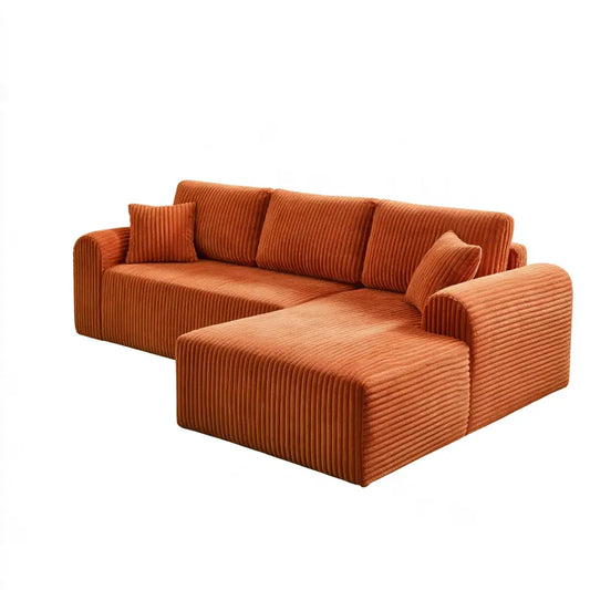 Sofá con asiento alargado y cojines rectos - naranja