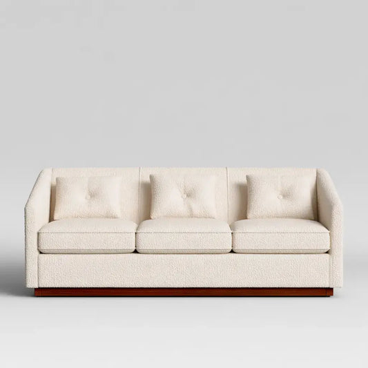 Sofá con brazos rectos y cojines claros - beige