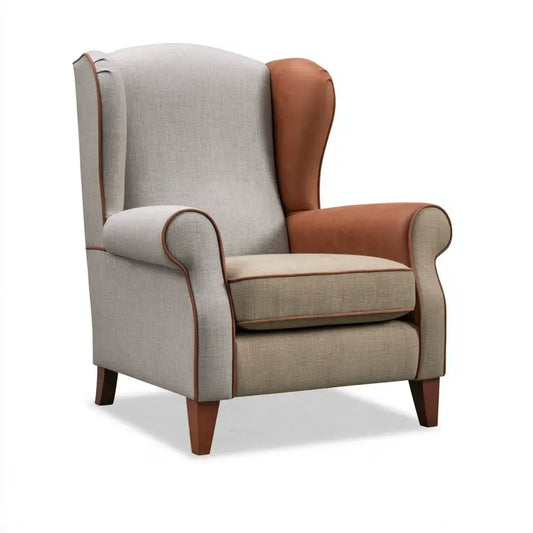 Sillón orejero con brazos contrastados - gris/marrón